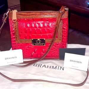 Brahmin Mimosa NWOT Red Croc-Embossed Crossbody w/dust bag and registration card